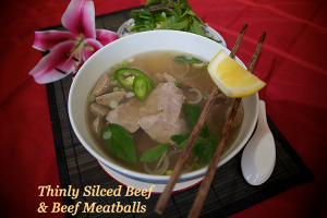 Beef Sliced and Beef Meatballs Pho Noodle Soup